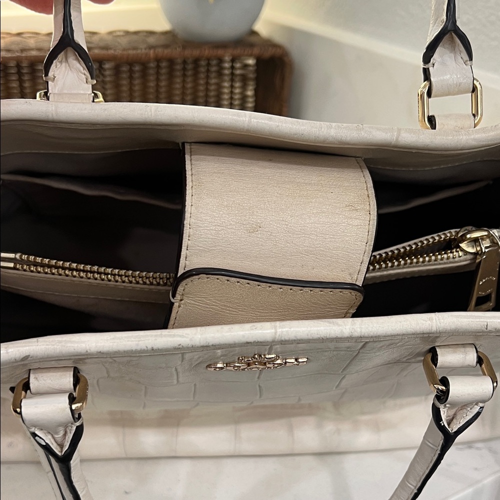 Coach Ivory Croc-Embossed Satchel - Picture 10 of 16
